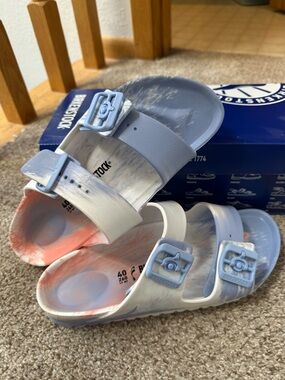 Birkenstock Kids Arizona EVA Sandals - Light Blue & Coral Marble